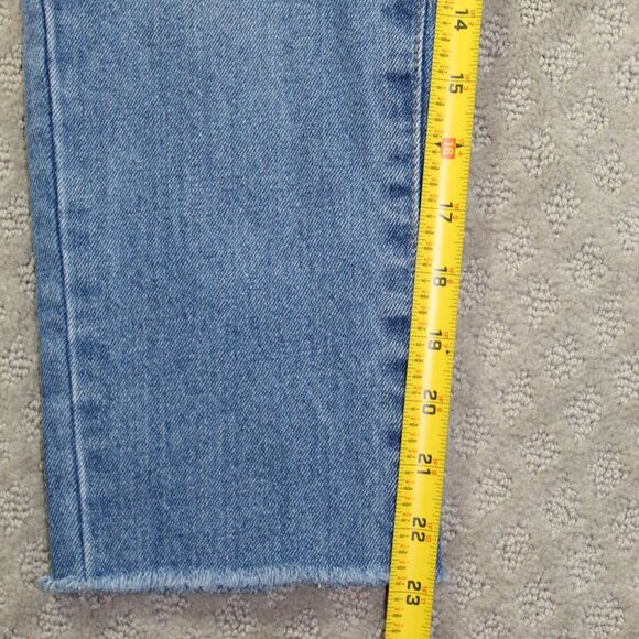 Vintage Forever 21 High Waist "Moved Pocket" Raw Hem Cropped Blue Jeans - Picture 3 of 6